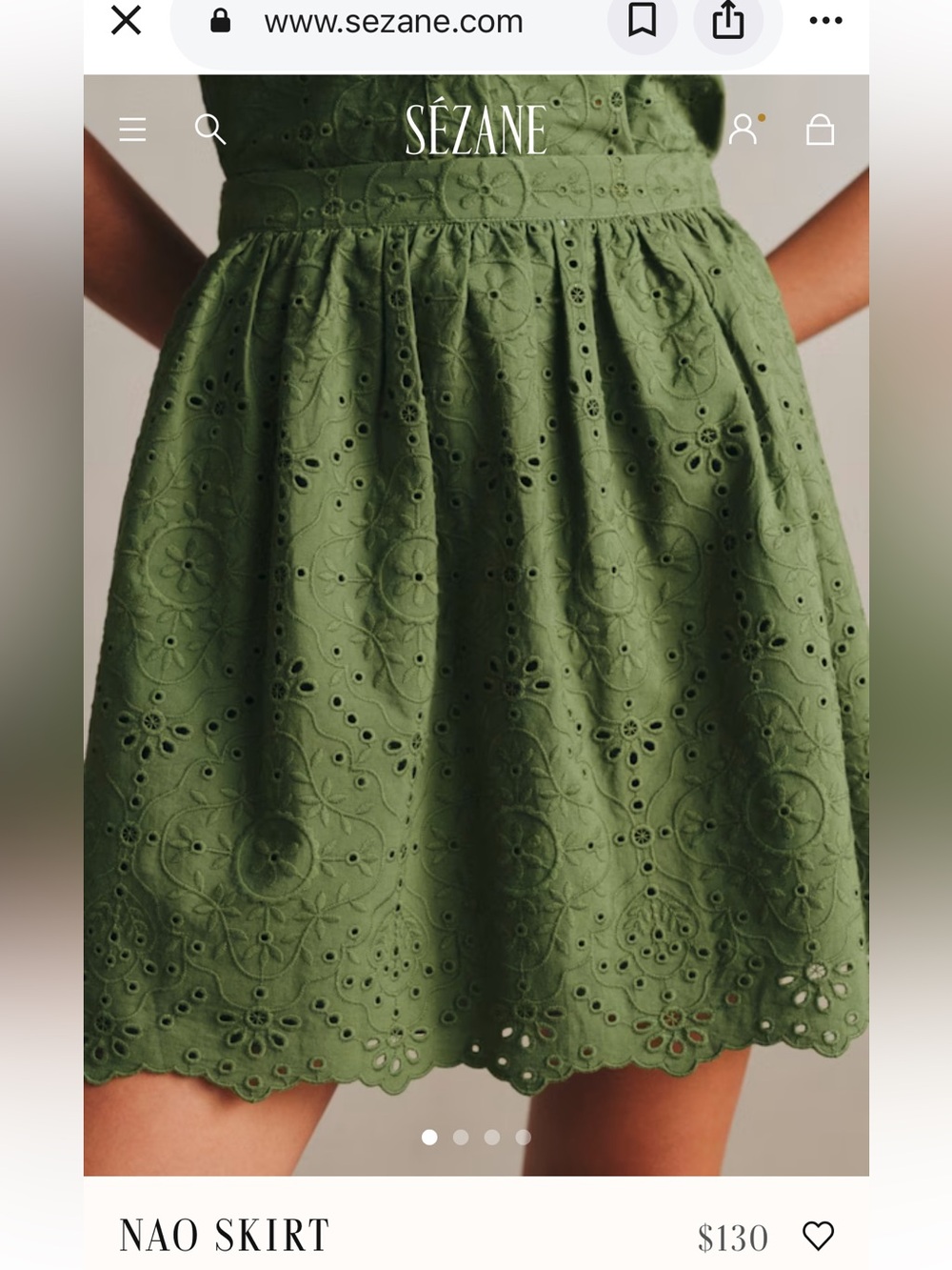 Sezane Nao Skirt Summer Green With Embroidery - Size 6